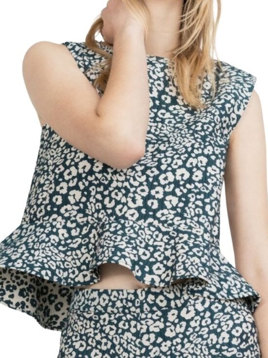 Zara Tops - Zara Peplum Top Leopard Cropped Green Size XS